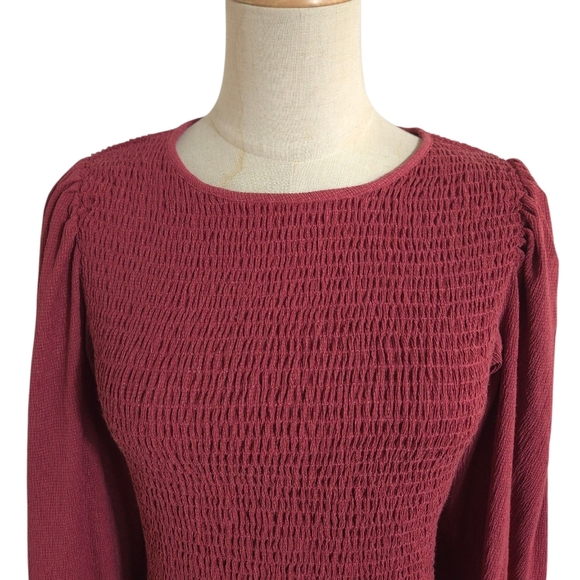 Anthropologie Muted Rose Pink Smocked Puff Sleeve Top - Picture 2 of 8